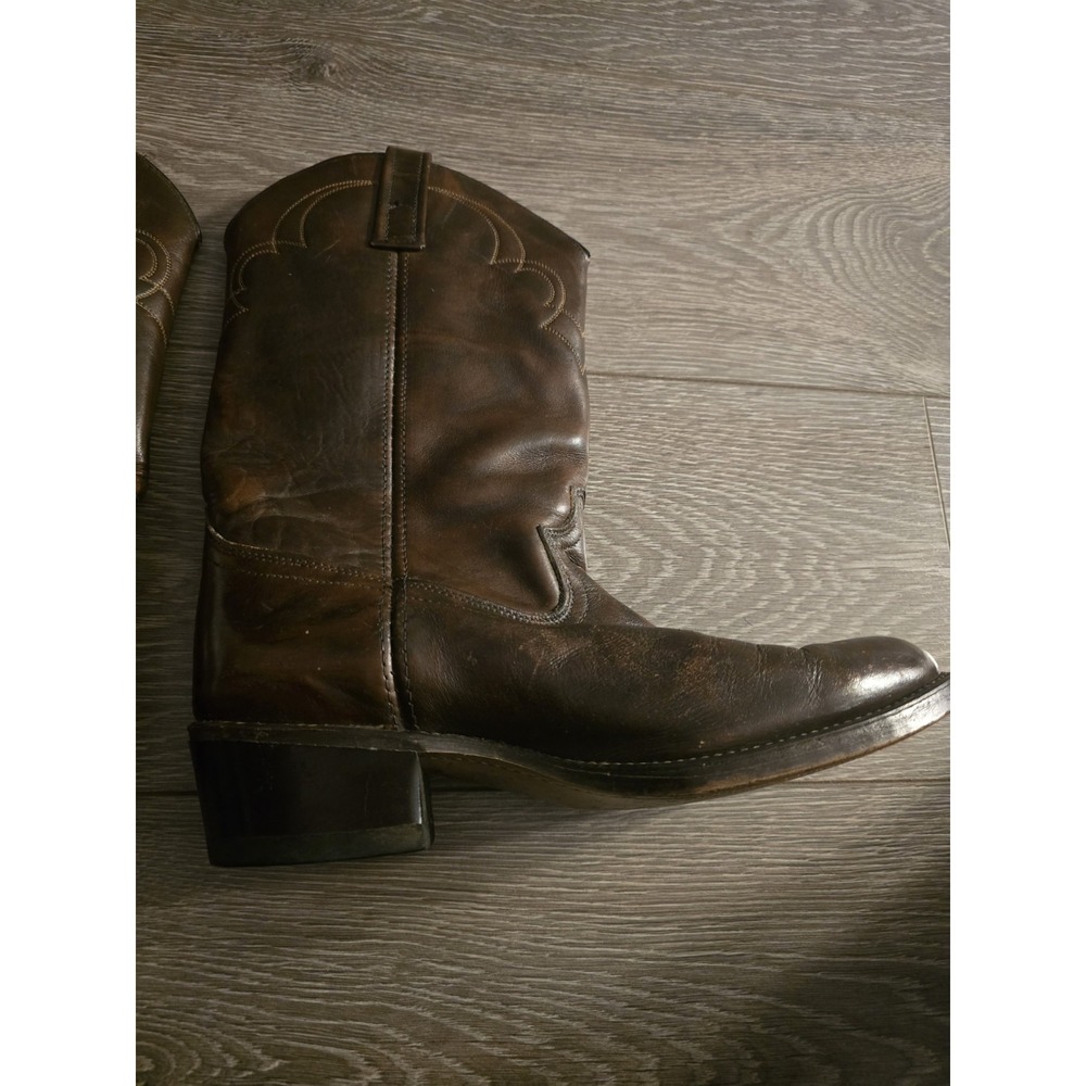 Men's Dingo Dark Brown Leather Boots Size 8EW Made In USA 7706 Western Pattern - Picture 4 of 9